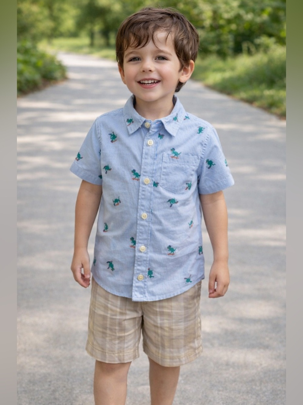 OshKosh B'gosh Toddler 3T Light Blue Dinosaur Shirt